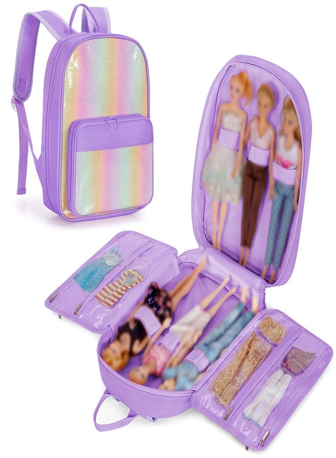 GRAOSO Carrying Backpack Compatible with Barbie Dolls 12-Inch, Travel Storage Bag with Fix Strips Holds up to 6 Dolls, Display Pockets for Doll’s Clothes, Accessories, Purple, Bag Only - Image 1